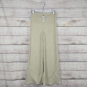 Free People Wide Leg Ribbed Knit Glitter Beige Sweater Bootcut Pants Medium